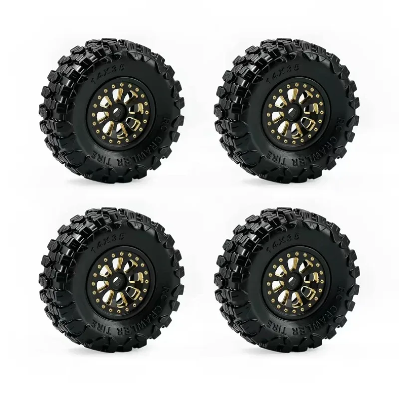 Beadlock Wheels + Brass Positive Offset Wheels 35mm Tire Set for Axial 1/30 SCX30 Tacoma Brown Version Upgrade