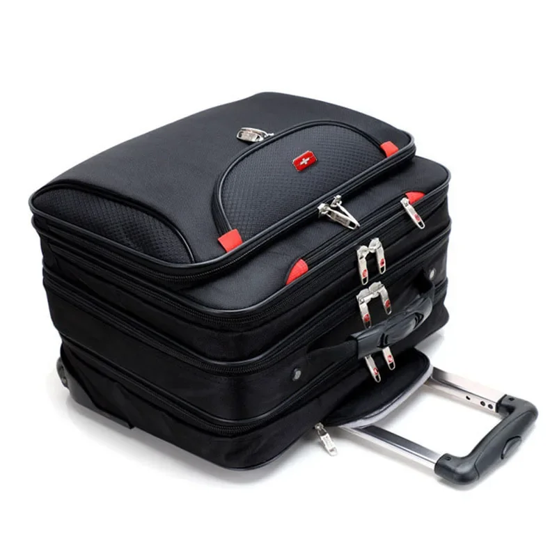 

2023 New Nylon Dark Black Men/Women Telescopic Pull Rod Travel Suitcase 16 Inches Luggage with Spinner