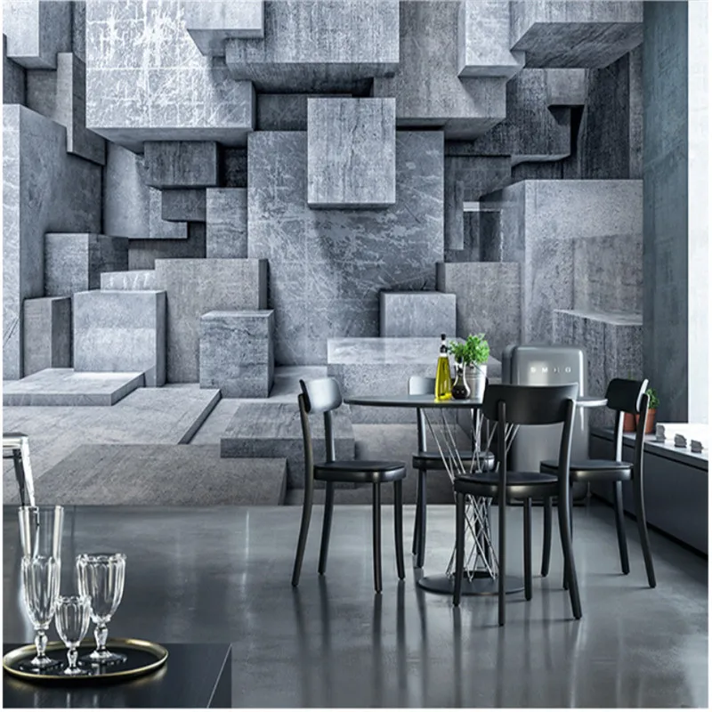 

Custom Industrial Wind Gray Cement Brick 3D Geometric Mural Wallpaper Restaurant Bar Clothing Store Bedroom Decor Wall Paper 3D