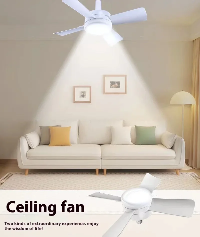 Ceiling Fan Led Light Socket Fan With Smart Remote Control 1000Lm 5000K Bulb Retractive Fan Lamp For Bedroom Living Room