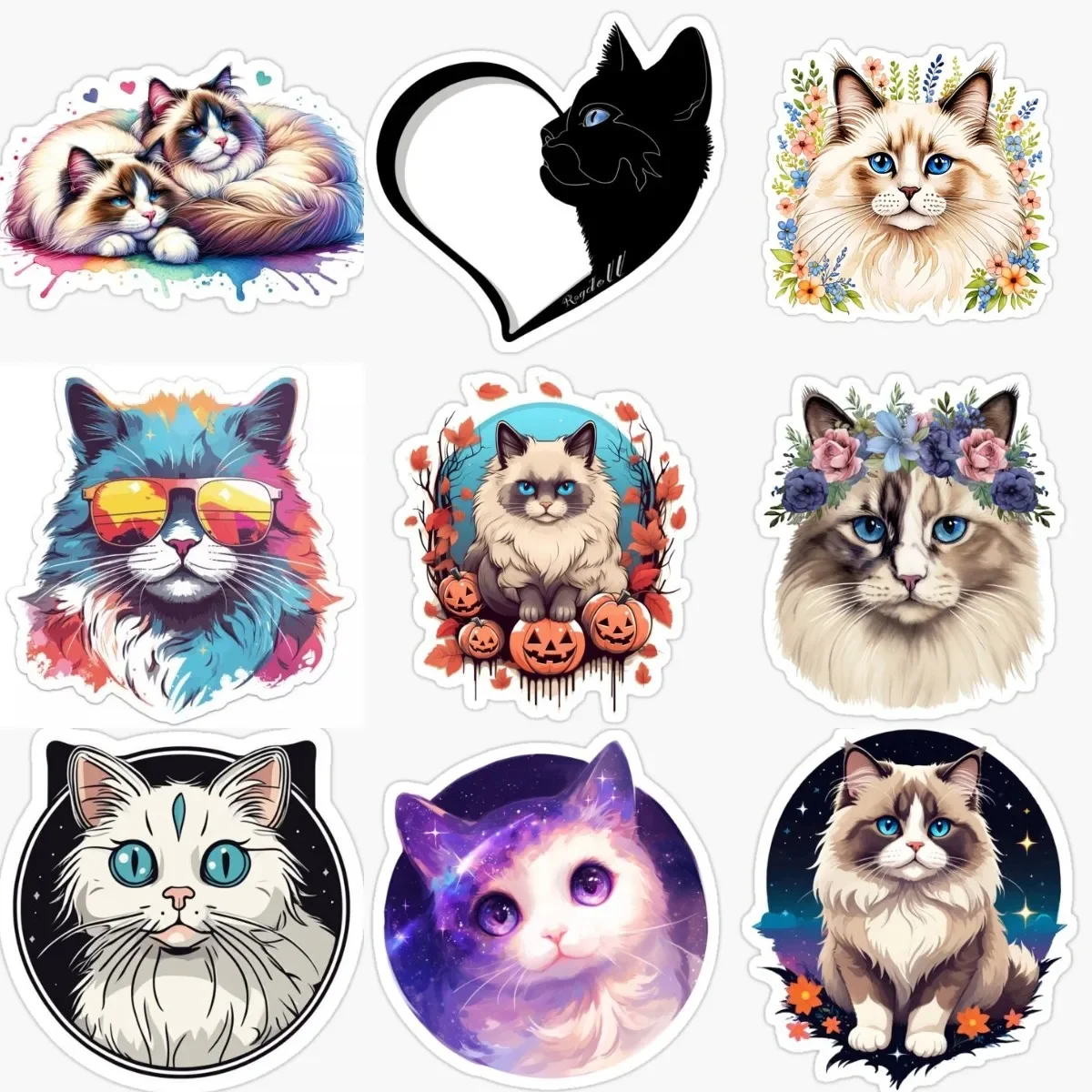 

Cute Ragdoll Cat Pets Creative Catoon PVC Sticker for Decorate Fridge Wall Car Van Truck Room Window Decal Accessories
