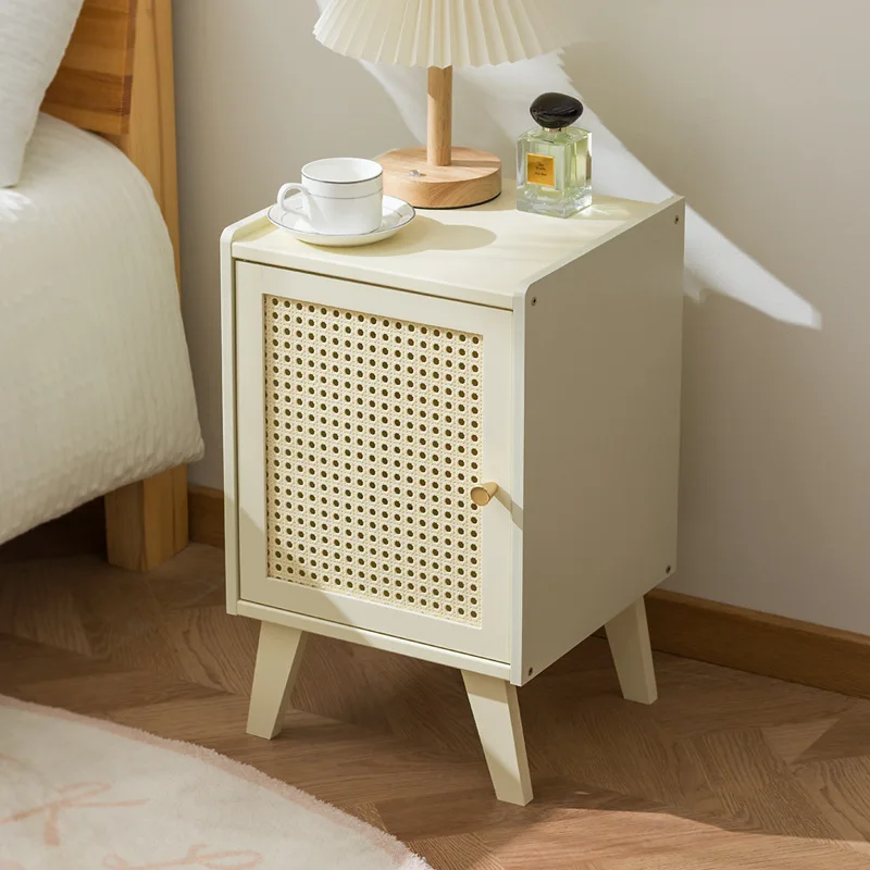 

Nordic solid wood bedside table small apartment sofa side cabinet simple rattan edge storage locker corner few small cabinets