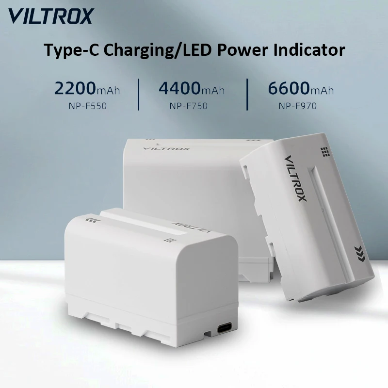 VILTROX NPF NP-F550 F750 F970 Lithium Battery 6600mAh Portable Battery With Type-C Interface LED Power Indicator for Monitor