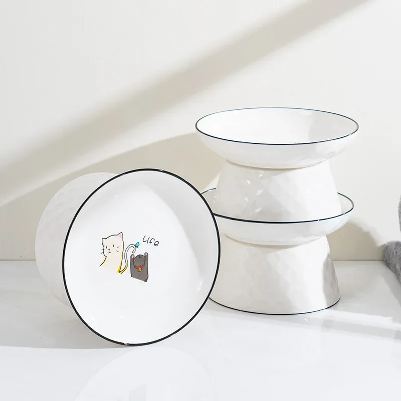 Cat Bowls Ceramic Extra Wide Raised Pet Food Bowl Dog Feeding Elevated Pets Feeder Cat Slow Feeder Cats Accessories Ramen Bowl
