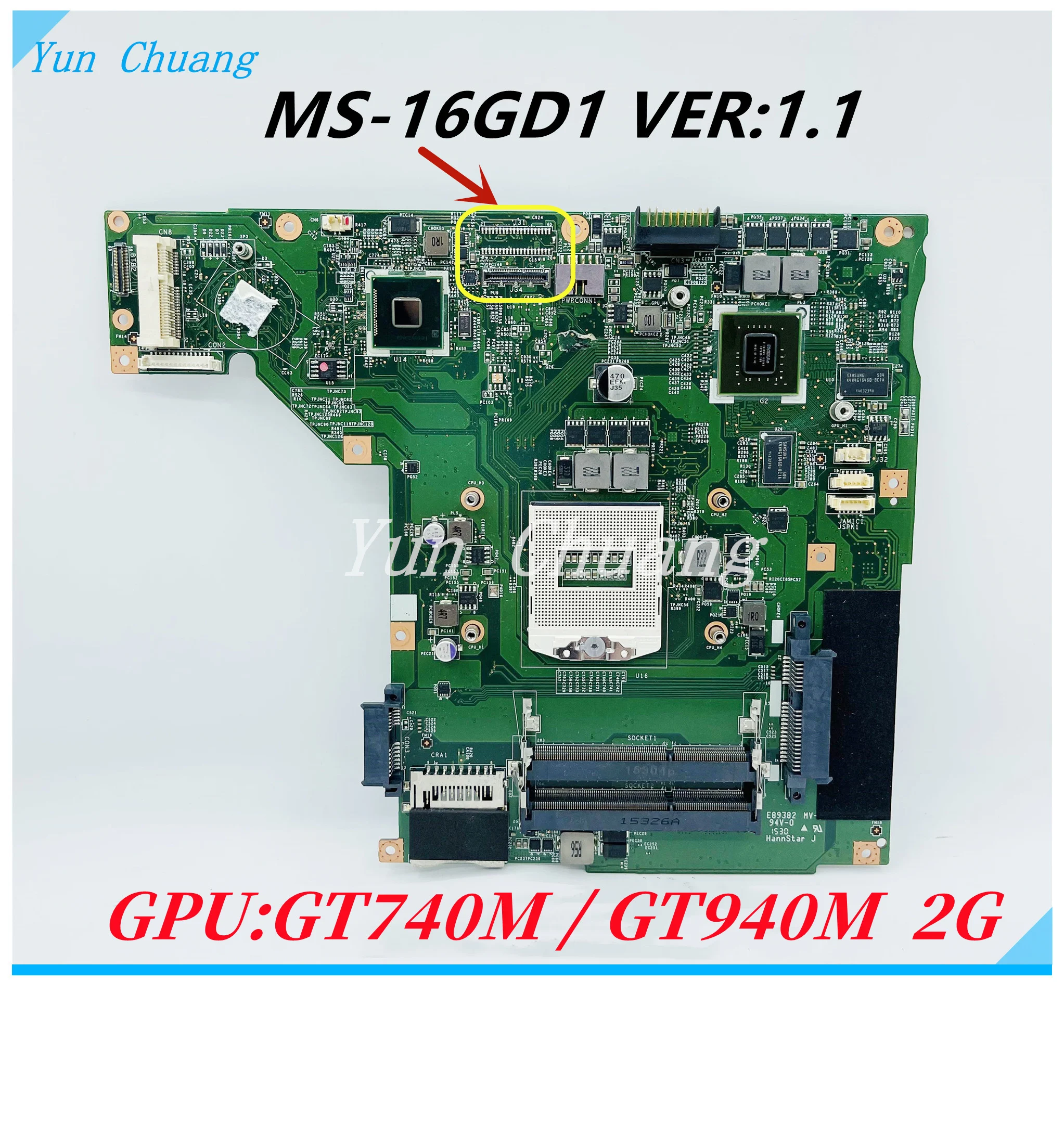 MS-16GD1 REV:1.1 Mainboard For MSI GP60 CX60 CX61 2QF MS-16GD Laptop Motherboard HM86 GT740M/GT720M/GT940M 2GB GPU DDR3