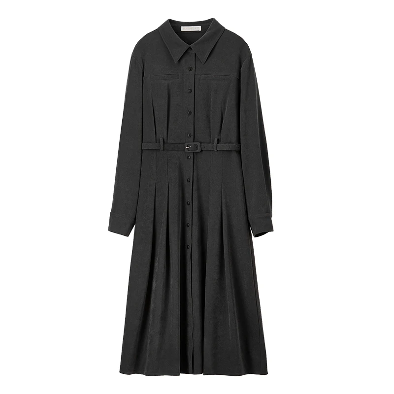 Sukienka koszulowa damska SENTUBILA, kolekcja wiosna 2026, do pracy, zapinana na guziki, z odpinanym paskiem, plisowana, midi, odzież damska 153LA3593X