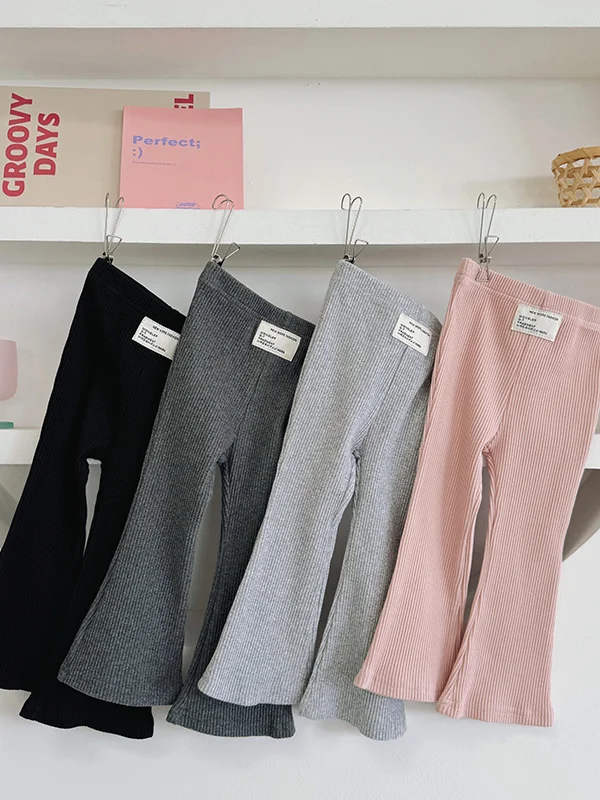 

Расклешенные брюки для девочек, эластичные утягивающие модные осенние новые детские брюки-ботинки, корейские брюки из тонкой ткани для поездок на работу