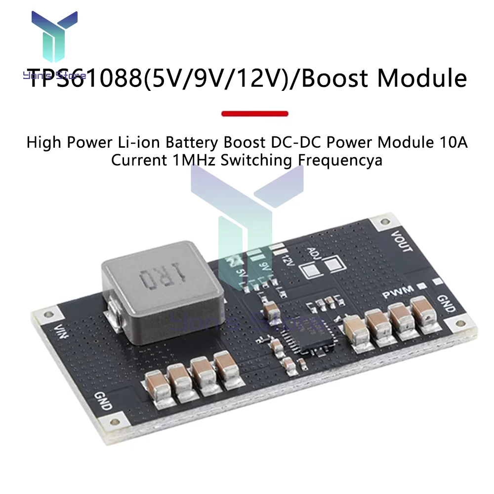 TPS61088 5V 9V 12V Adjustable Boost Step Up Board Module Switch Power Supply Module PWM/PFM 9A Current 1MHz Switching Frequency