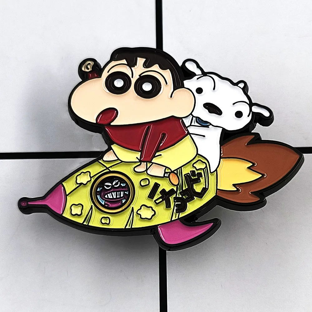 Cartoon Anime Characters Brooch Creative Rocket Riding Design Badge Classic Anime Peripheral Enamel Pin Clothing Accessory Gift