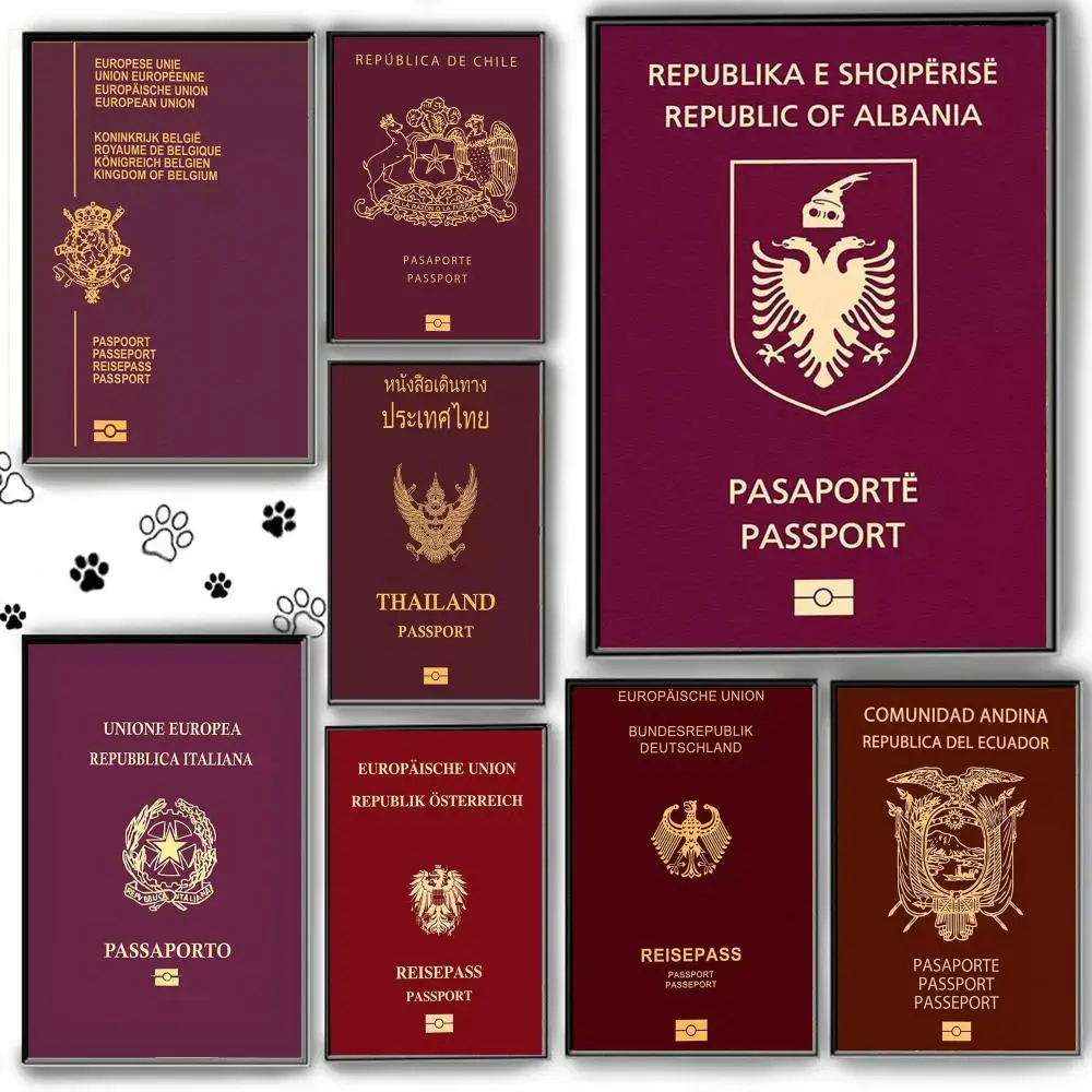 Red-background Passports Poster Self Adhesive HD PVC Wall Art - Waterproof & Stain Proof For Home Office