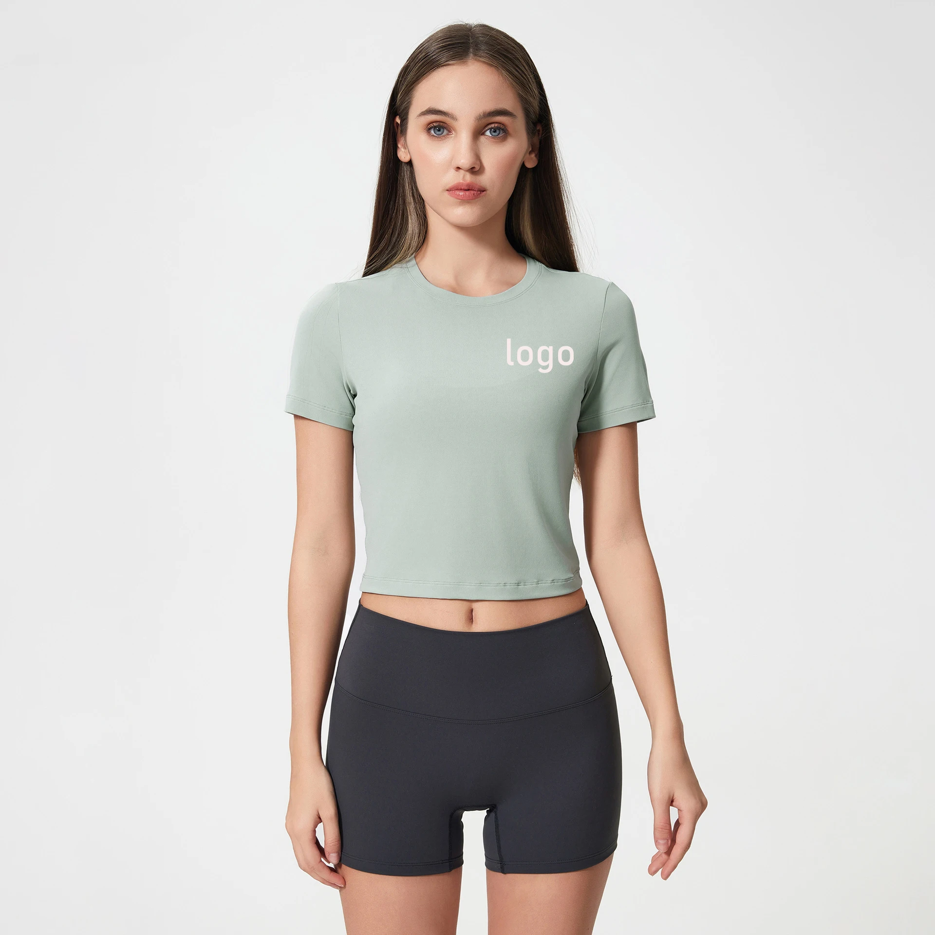 T-Shirt Slimming Round Neck Breathable Quick Drying Yoga Top Fitness Sports Running Outdoor Women Customized Logo
