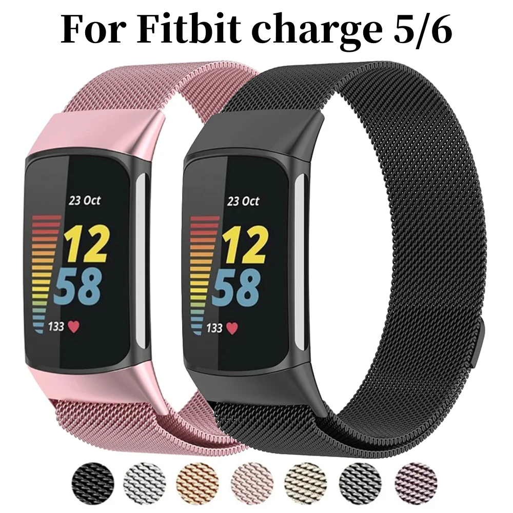 Metal Band For Fitbit Charge 5 6 Smart Wacth Mesh Magnetic Loop Sport Strap For Fit bit Charge 5 6 Bracelet Stainless Steel