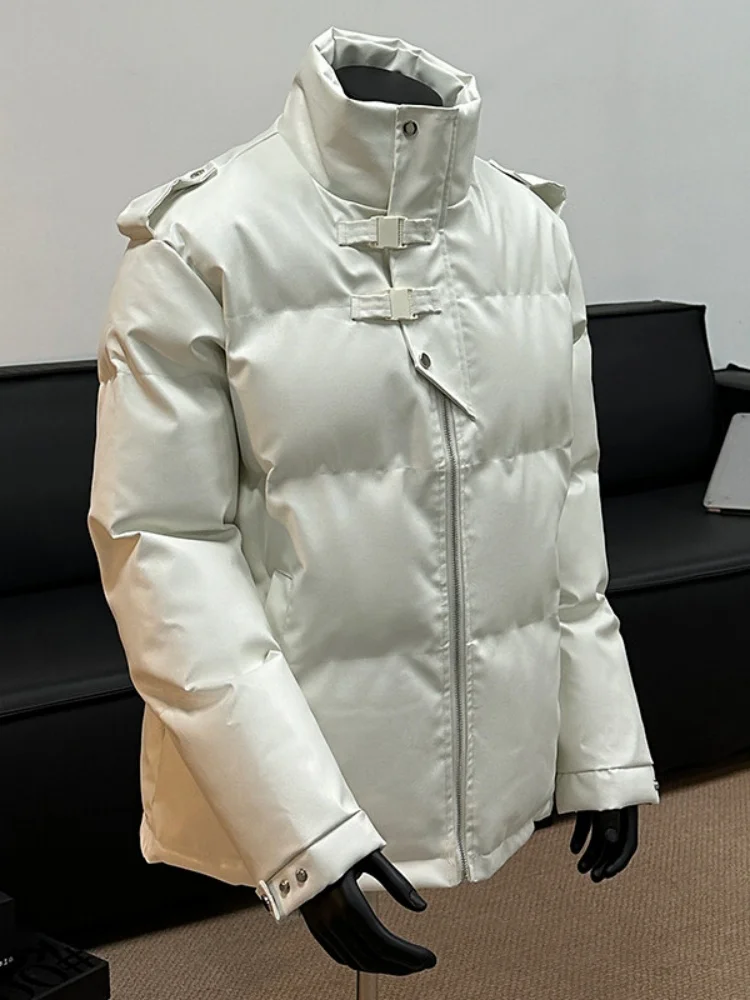 

Men's Thiened PU Leather Cotton Jaet Winter Warm Cold-resistant Stand Collar Cleanfit American Sle Casual Long Sve Coat