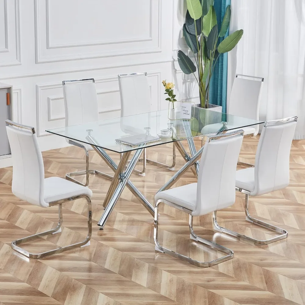 كراسي طعام معدنية حديثة مع مقاعد مبطنة من الجلد الصناعي وظهر مرتفع على أرجل كروم