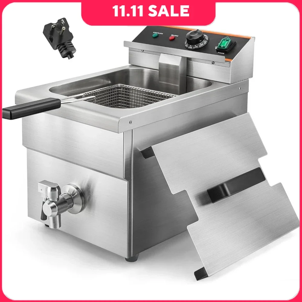 

8.5QT/8L Commercial Deep Fryer with Basket, Induction Deep Fryer with Drain System, 3000W Stainless Steel, Electric Deep Fryers