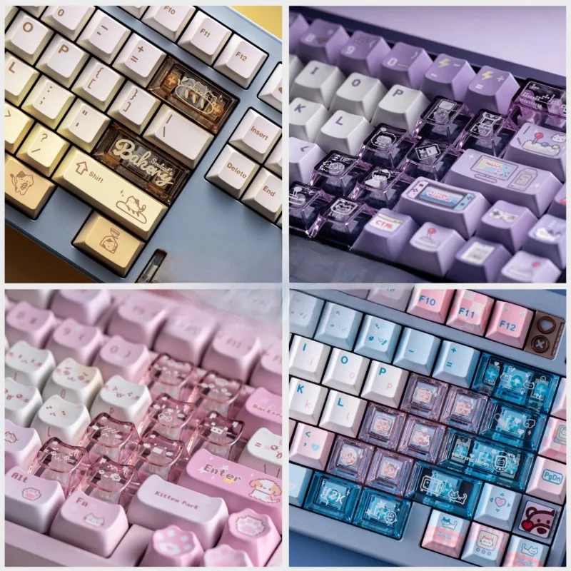 

Электронные колпачки Meow, колпачки для клавиш с вишневым профилем, полупрозрачные пользовательские милые колпачки для клавиш, колпачки для механической клавиатуры с переключателем Pixel MX