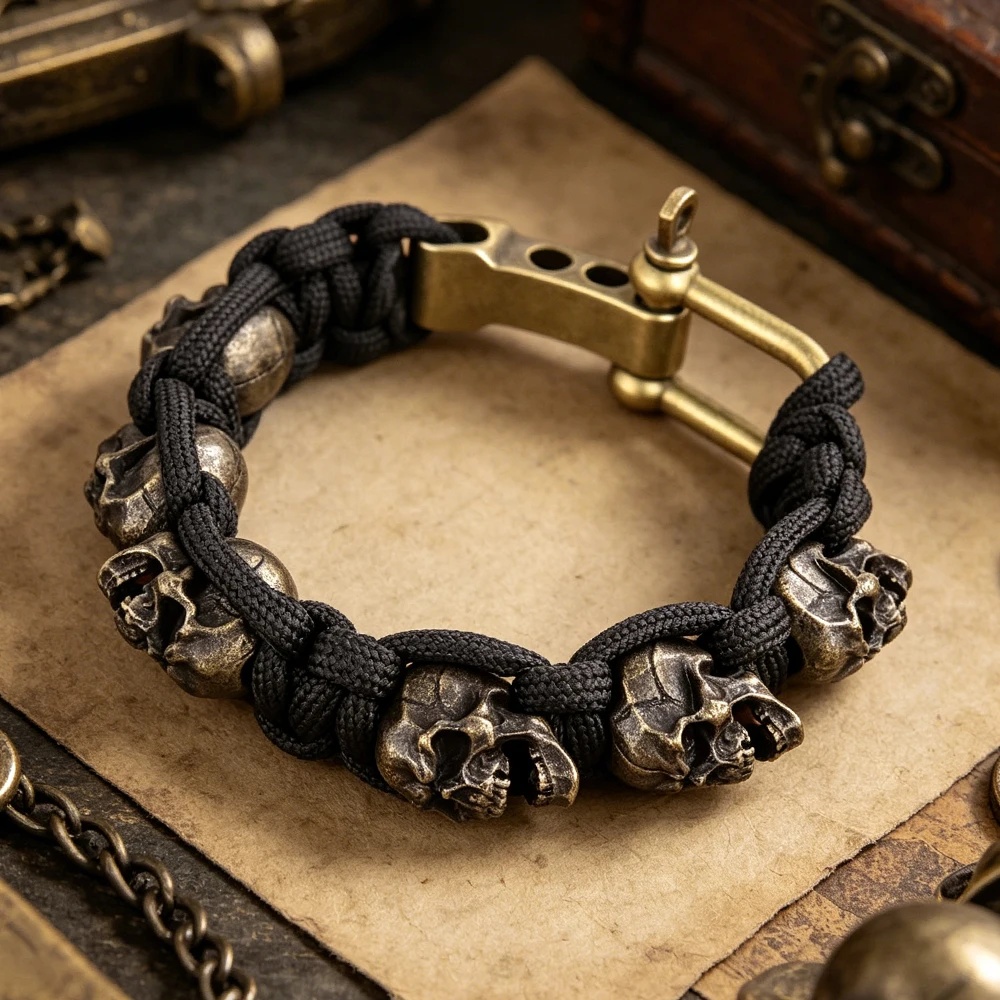 Gotisches Totenkopf-Armband für Männer Vintage Punk HipHop Verstellbarer Motorrad-Charm Schmuck Geschenk Großhandel Dropshipping – Detail 3