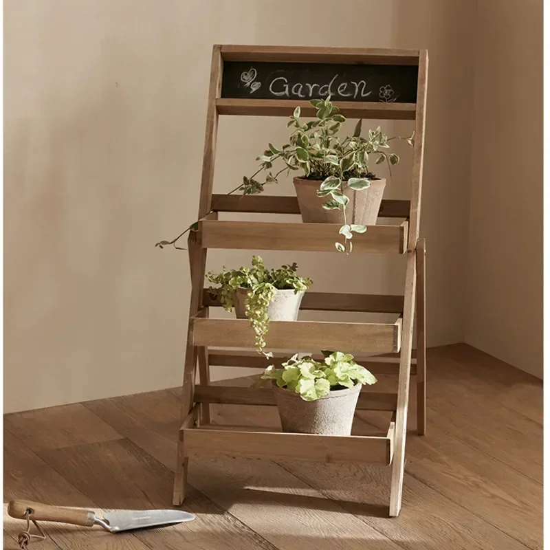 Solid Wood Multi-layer Stand for Flowers Balcony Plant Shelve Folding Storage Plant Display Exquisite Practical Indoor Gardening