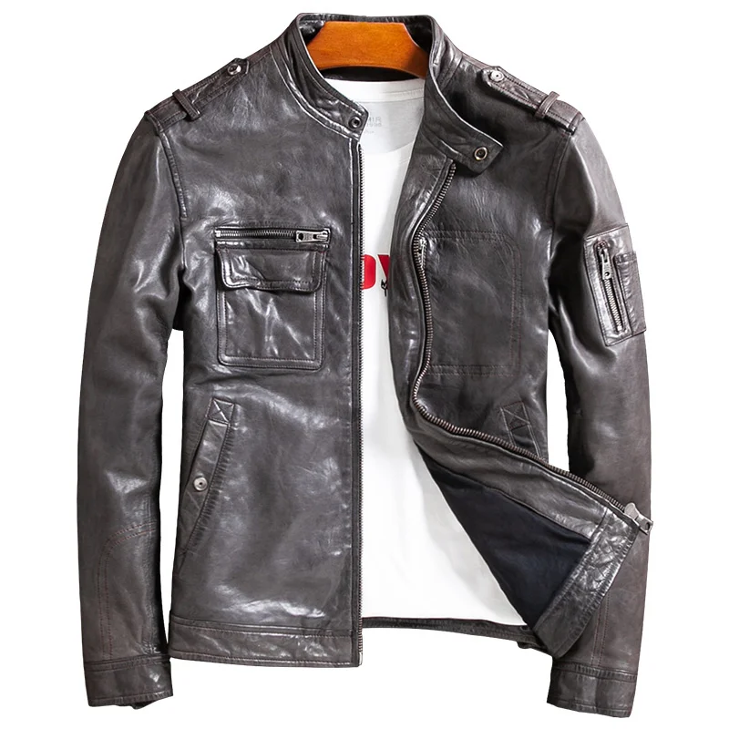 

Mens Leather Jacket Short Motorcycle Genuine Men Vintage Sheepskin Coat Deri Mont 2024 WpYE5642 KJ4125