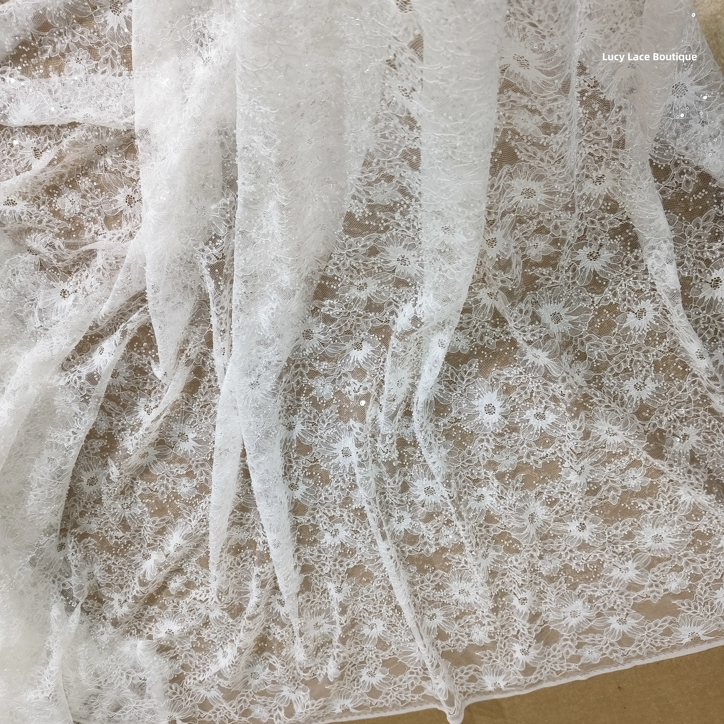 1.3M Wide Lace with Beads Off White Color Wedding Lace French Lace Beaded Wedding Gown Lace 2024 NEW Beading Lace Luxury