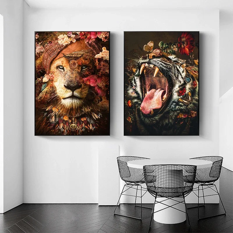 Fox Tiger Lion Hummingbird Canvas Painting Modern Abstract Art Animal Poster and Prints for Living Room Home Decoration Painting