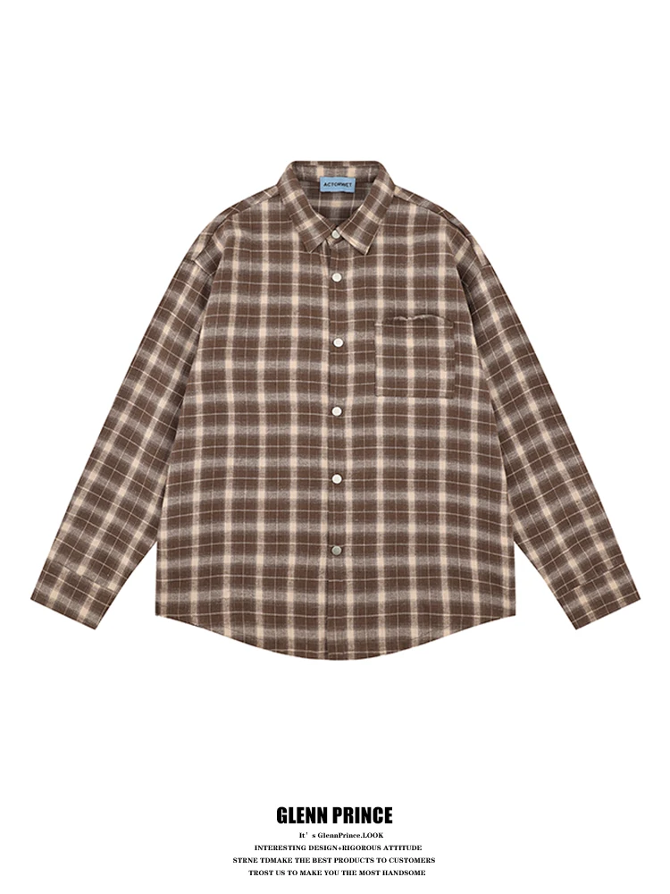 

Мужская повседневная рубашка GPstudio в клетку с рваным краем, винтажный дизайн, весенняя коллекция, смесь полиэстера и хлопка