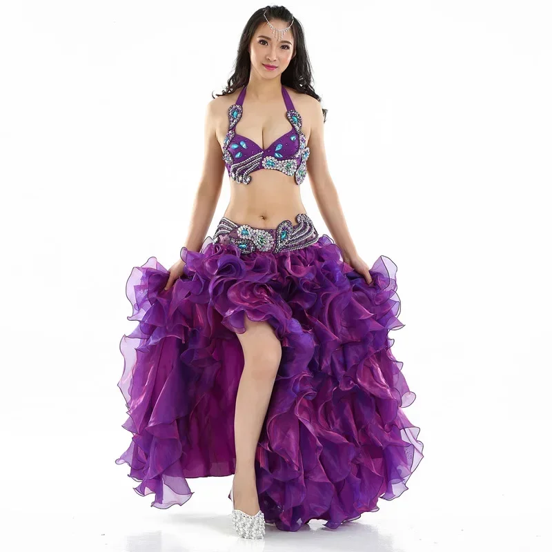 

12 Color Sexy Belly Skirt Side Split Performance Dress Adult Oriental Dance Practice Princess Dress Stage Show Solid Color