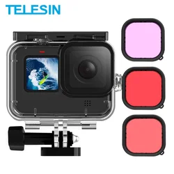 TELESIN 45M Waterproof Case For GoPro 12 11 10 9 Tempered Glass Lens Diving Housing Cover Lens Filter for GoPro Hero 12 11 10 9