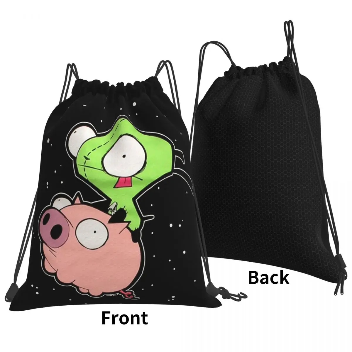 Invader Zim Art Backpacks Portable Drawstring Bundle Pocket Sundries Bag Book Bags for Travel Students