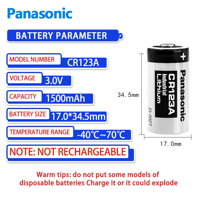 Panasonic CR123A lithium battery3V is suitable for smoke alarm intelligent toilet Laser rangefinder camera gas meter water meter