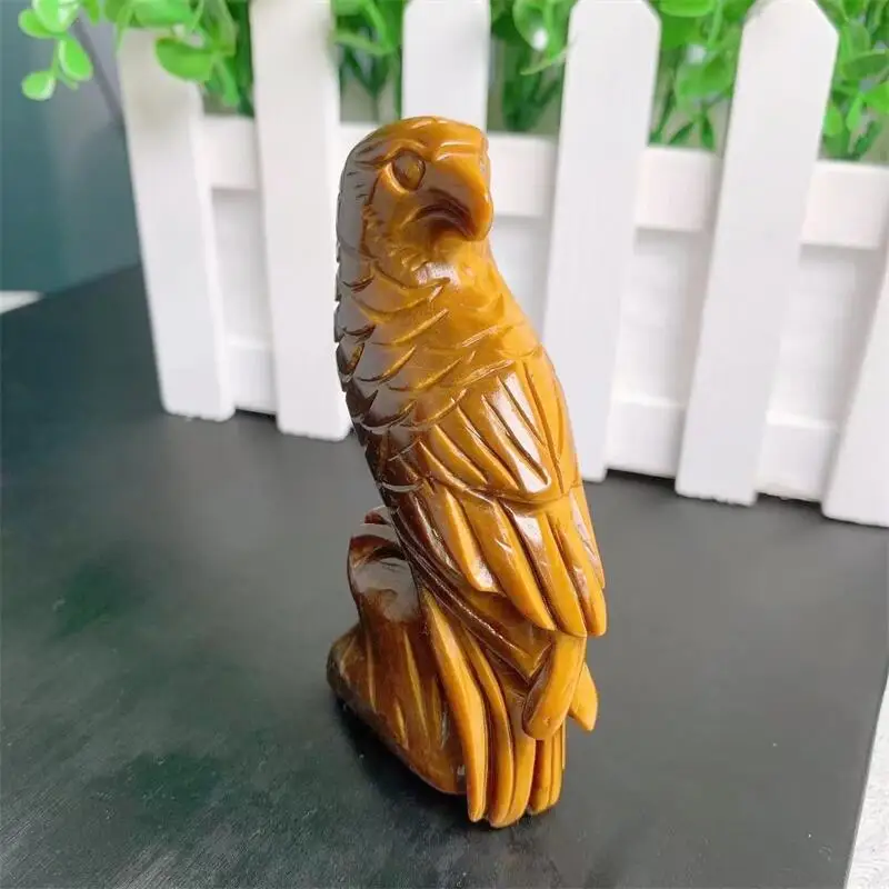 Hand Carved Natural Yellow Tiger Eye Quartz Parrot Crystal Stone Animal Home Decoration DIY Chakra Ornaments