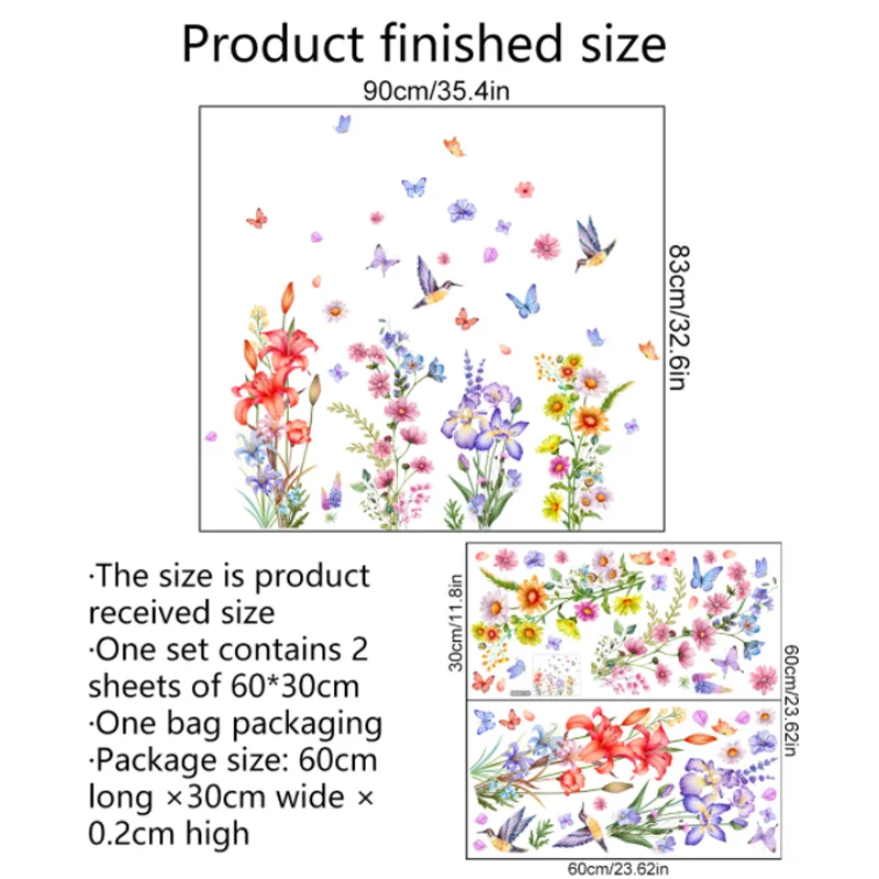 Plant Flower Butterfly Wall Sticker Children Bedroom Background Decoration Kindergarten Classroom Sticker Waterproof Antifouling