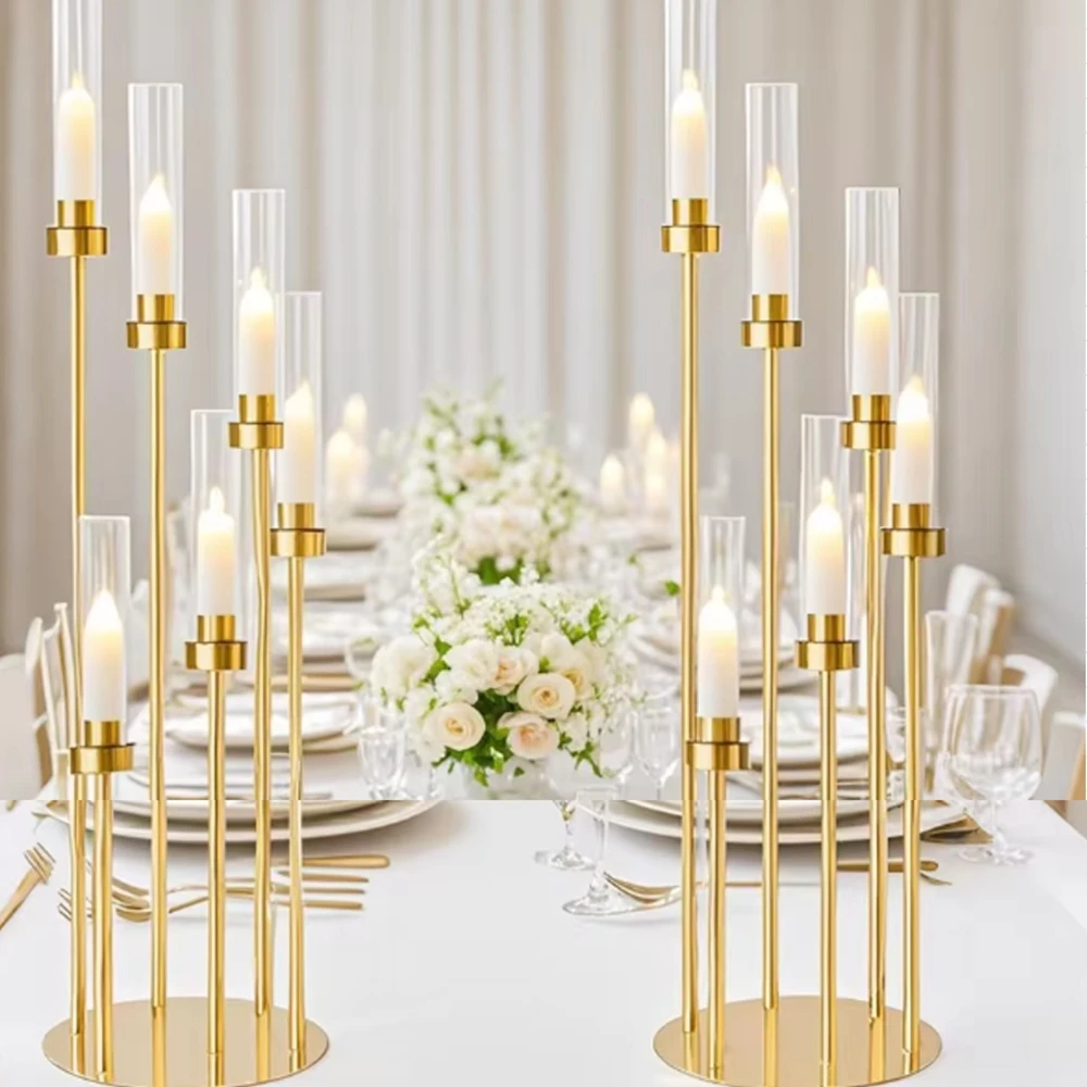 

5pcs/10pcs gold/white/black/sliver 6-Arm Metal Lampshade Candelabra Standing Candle stick Holders for Wedding Table Centerpiece