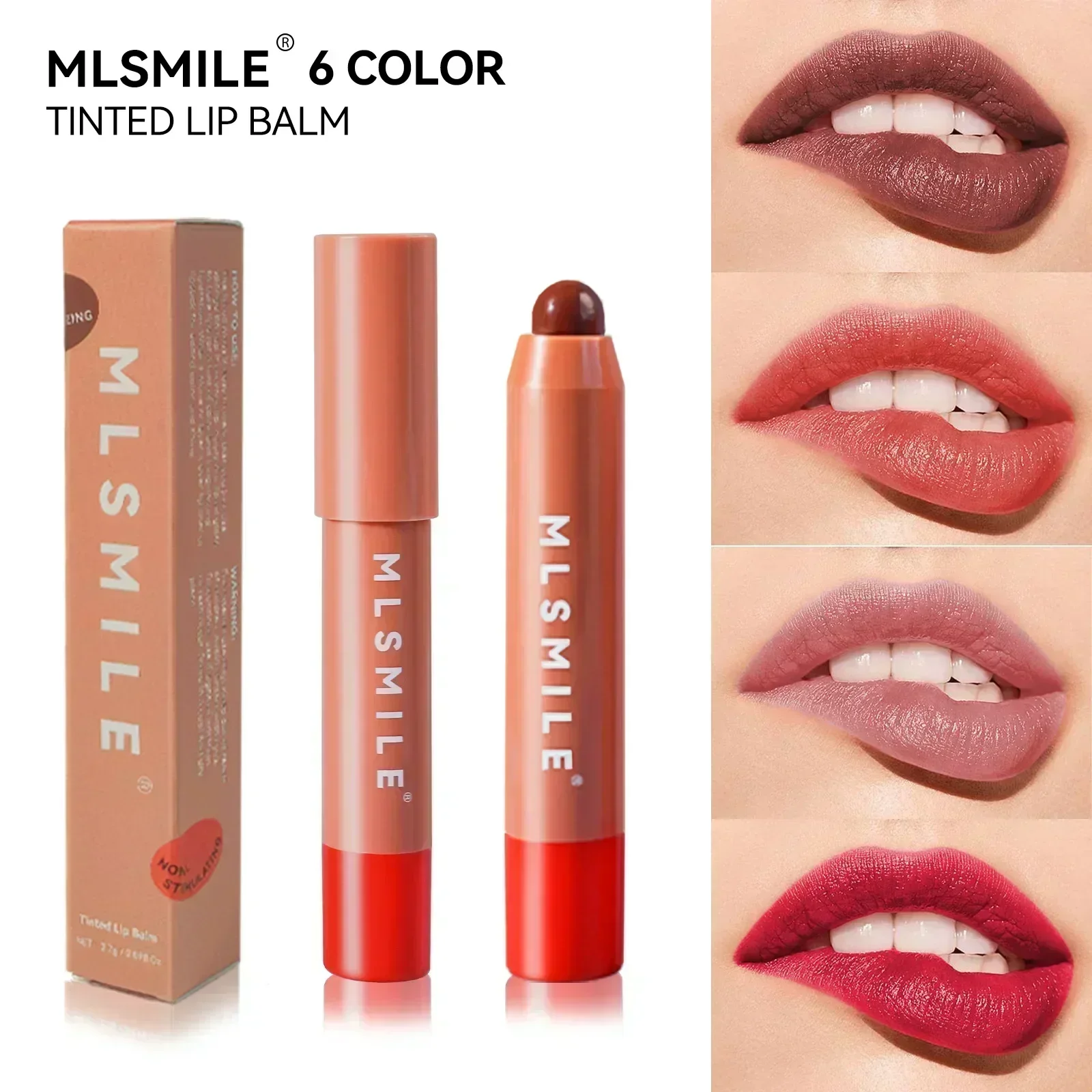 MLSMILE 6 Color Lipstick Moisturizing Shine Finish Natural Lightweight Texture Easy To Apply Fashion Lipstick 2.7g