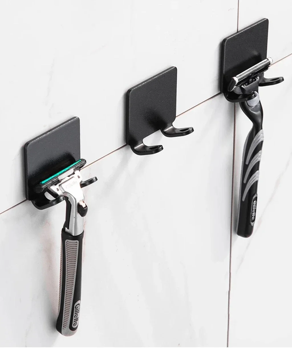 2/4PCS Adhesive Razor Holder Wall Mounted Bathroom For Shower Hook Rack Gillette Shaver Shaving Holder Black Plastic Hook