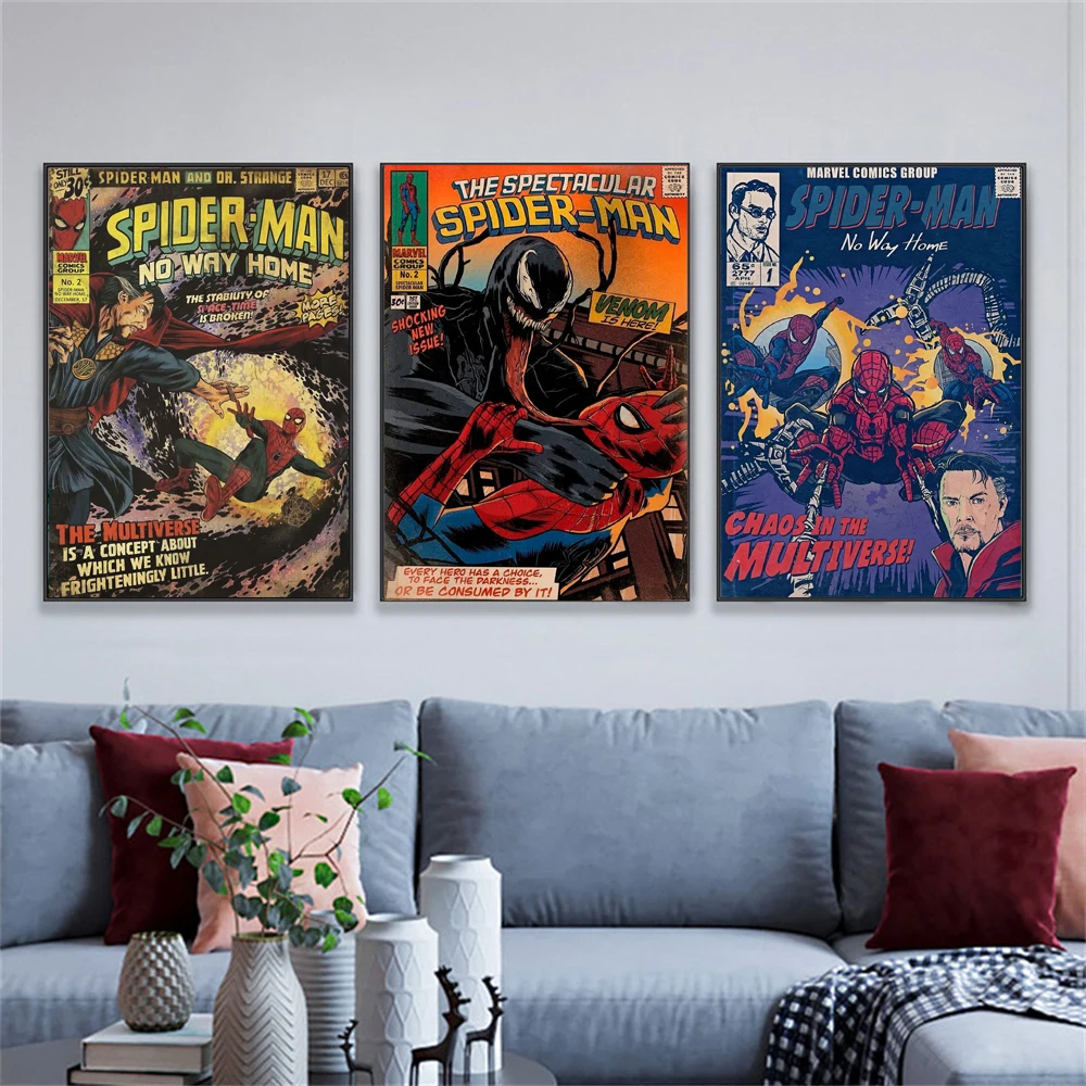 MINISO Superhero Spider Man Venom Poster Superhero Wall Art Print  No Way Home Poster For Living Room Bedroom Home Decor