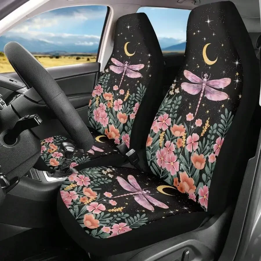 Dragonfly Floral Car Seat Cover Set Universal Front Seat Cushion For Cars SUVs Trucks