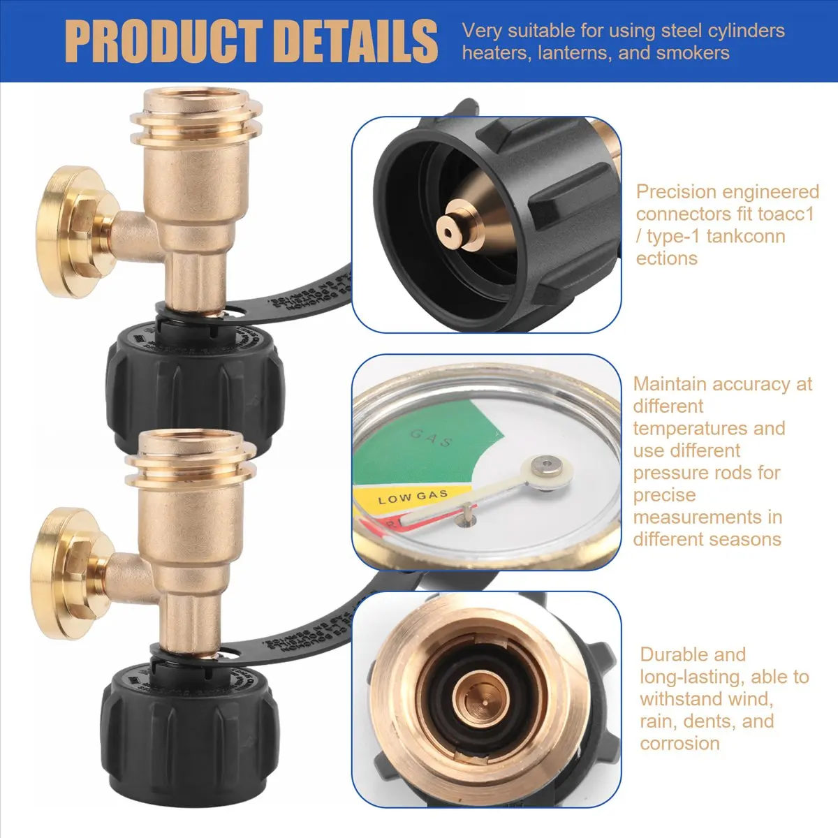 COFA 2 Pcs RV Propane Tank Gauge Level Indicator Gas Pressure Meter with Type 1 Connection,Upgraded Propane Leak Detector