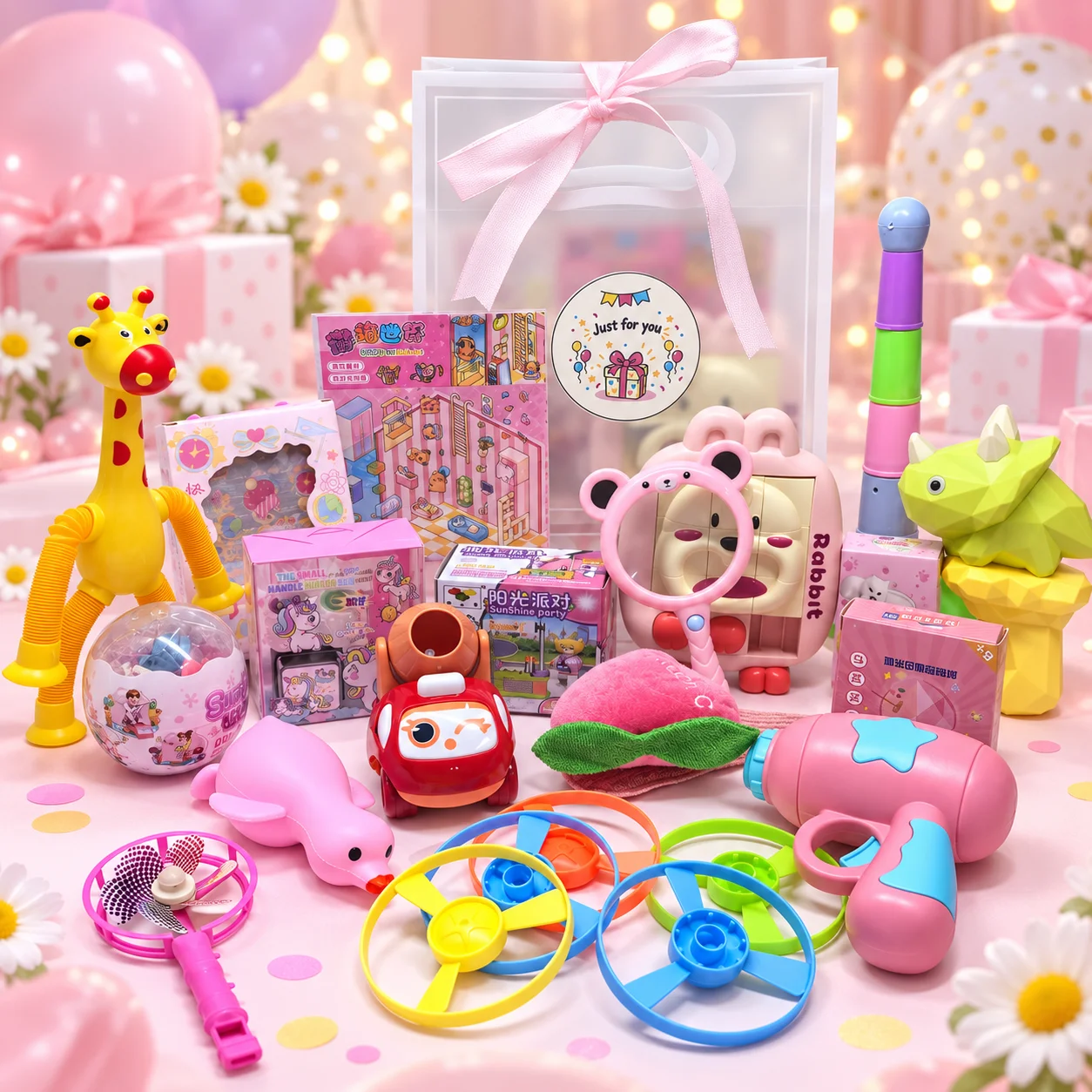 Kids Gift Bag Set with Assorted Fun Toys, Birthday Party Favors, Reward Gifts, Giveaway Gifts, Custom Sticker Available