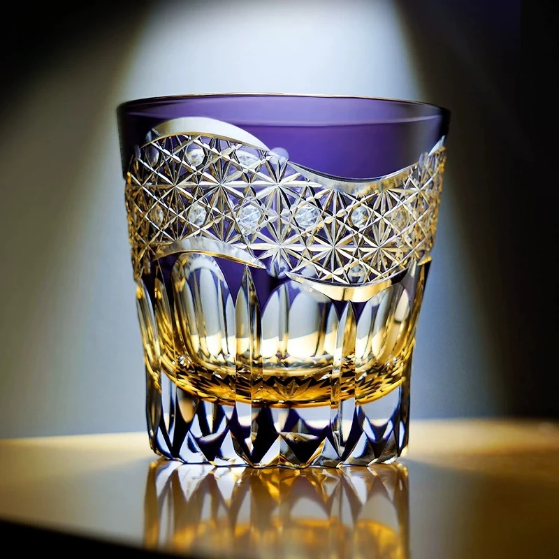2026 Edo Kiriko Hand-Cut Dawn Whisky Glass Purple Crystal Glass First Light Handmade Craft Delicate Cup With Boxes Dropshipping