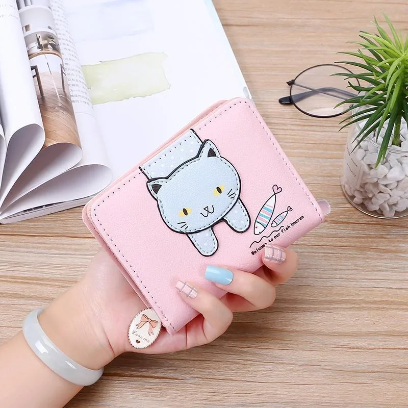 

Women Cute Cat Wallet Small Zipper Girl Wallet Brand Designed Pu Leather Women Coin Purse Female Card Holder Wallet Billetera