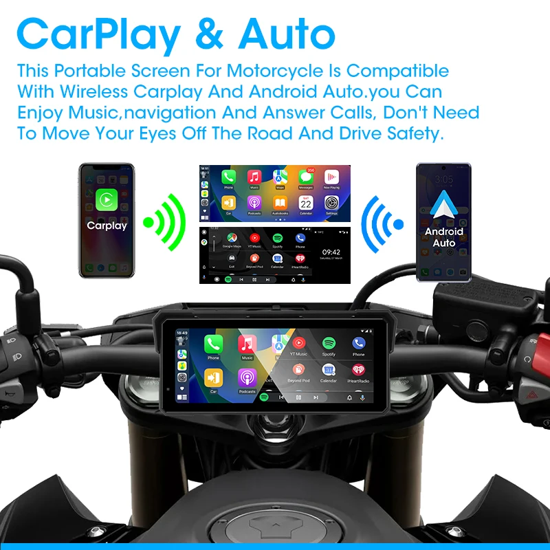 8 بوصة Carplay دراجة نارية الملاحة GPS اللاسلكية CarPlay أندرويد السيارات Airplay شاشة عرض مقاوم للماء شاشة بلوتوث مزدوجة