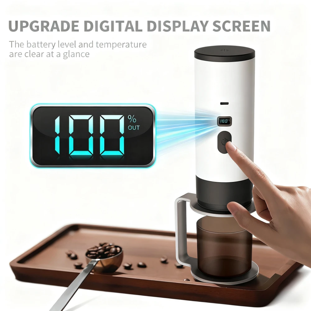 ماكينة صنع القهوة المحمولة الجديدة 2025 - الضغط العالي، التسخين اللاسلكي، بطارية طويلة، شاشة تعمل باللمس باريستا