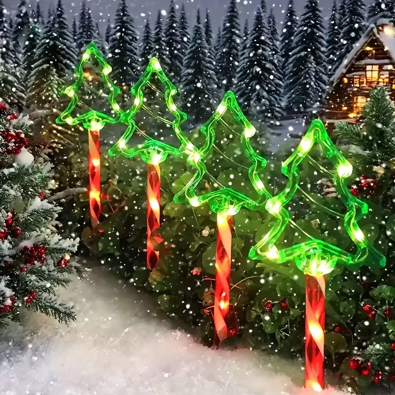 Christmas Tree LED Light Candy Shaped Holiday Decoration Outdoor Lawn Garden Pathway Porch Snow Party Decorative Lighting