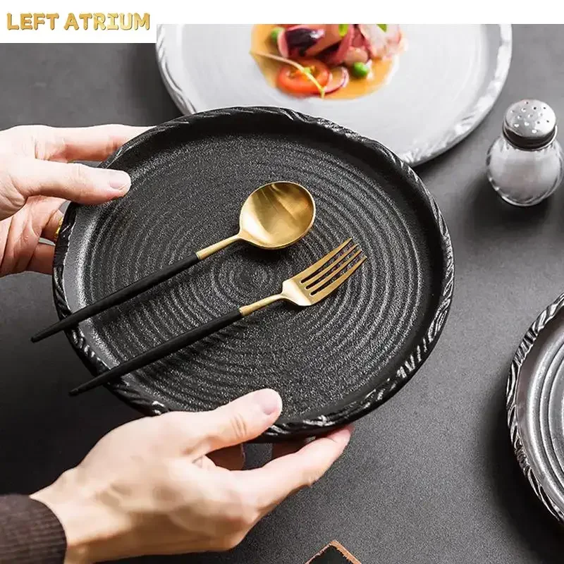 Threaded Ceramic Flat Plate Restaurant Steak Pasta Dessert Plates Molecular Cooking Specialty Tableware