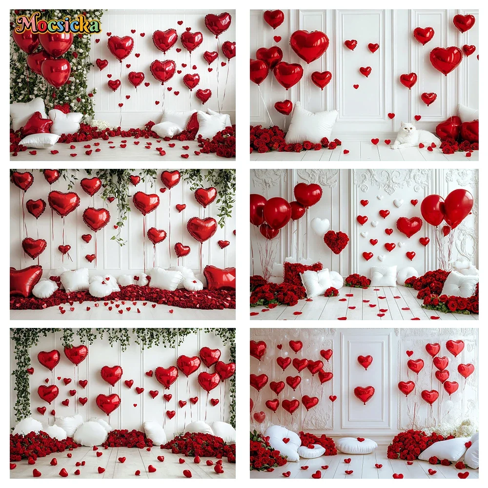 

MOCSICKA Valentine's Day photo background Pink balloon Red heart Flower Holiday Family People Portrait Photo Backdrops Studio