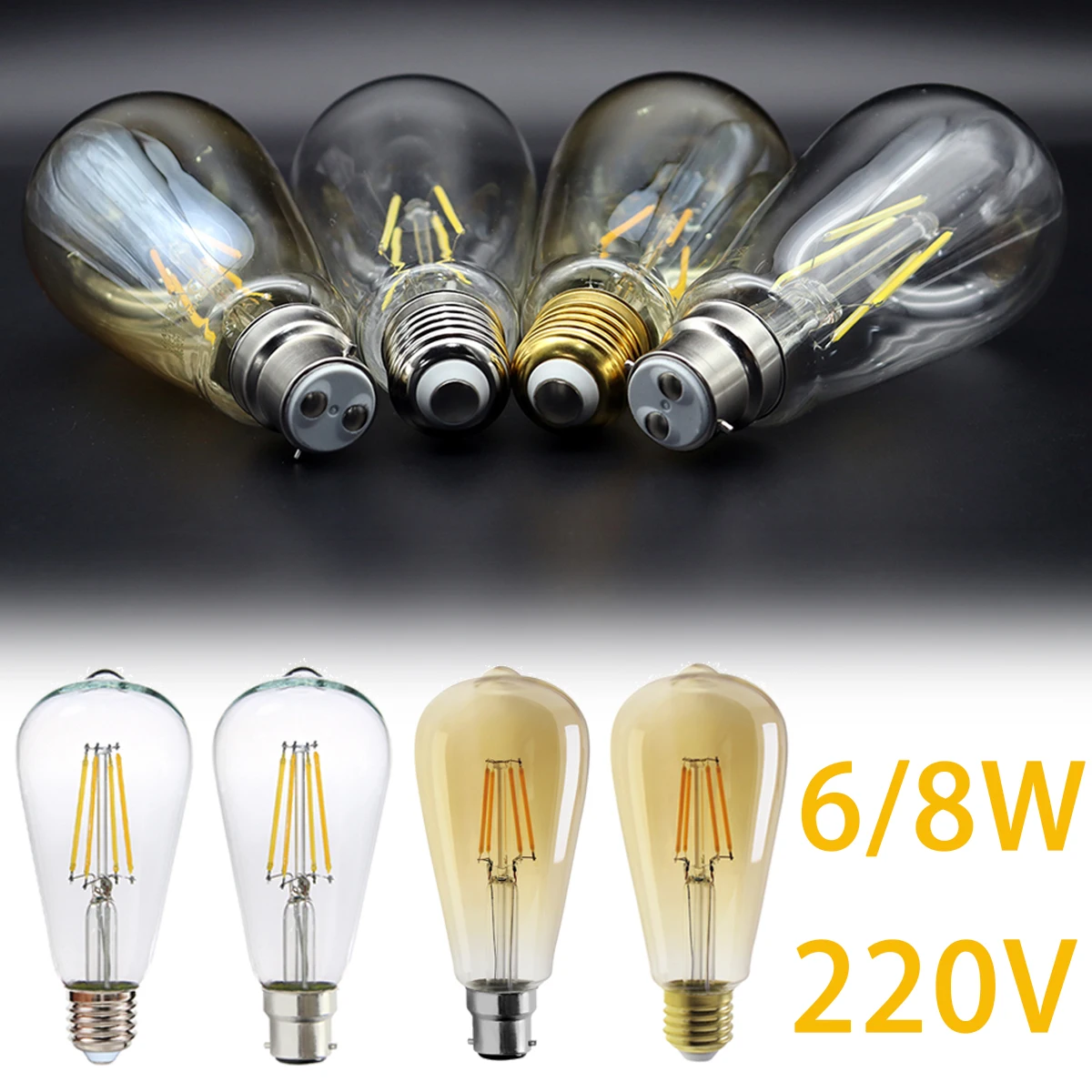 

E27 B22 Retro Edison Vintage Lamp LED Filament Bulb Light AC220V-240V Light Bulb ST64 Glass Bulb Vintage Bubble Light