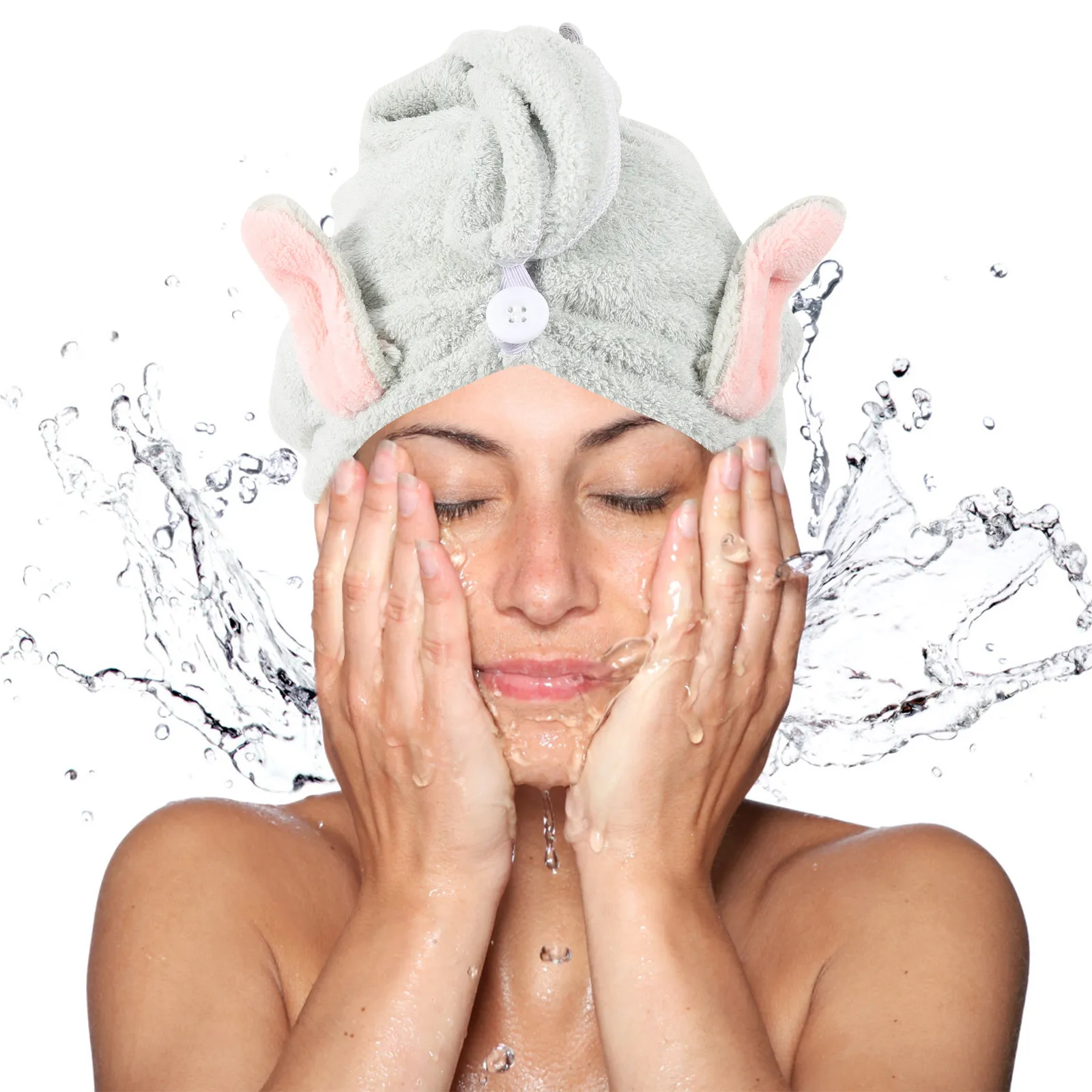 Супервпитывающая шапочка для сушки волос с ушками кролика, утолщенная, быстросохнущая, для дома и путешествий Супервпитывающая шапочка для сушки волос с ушками кролика, утолщенная, быстросохнущая, для дома и путешествий