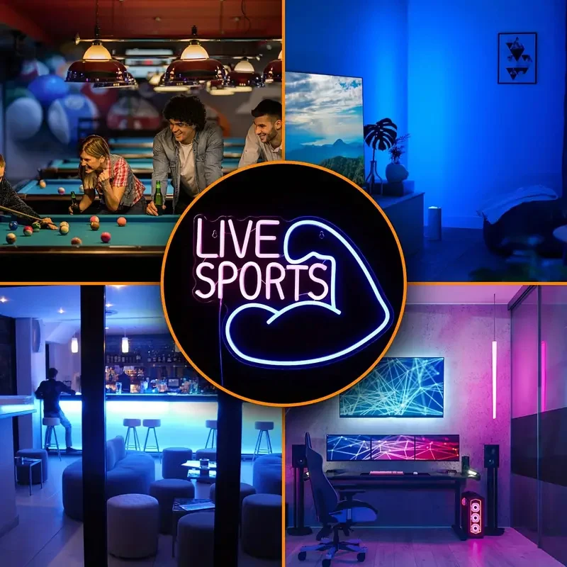 Imagem -02 - Live Sports Neon Sign para Home Gym Decoração Luz de Competição Esportiva Decoração de Iluminação de Parede de Quarto