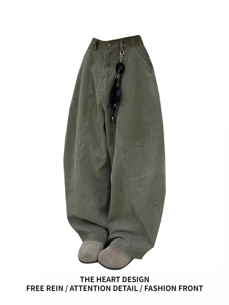 

American Retro Wide Leg Casual Trousers Women's Spring Autumn Loose Fit Workwear Pants High Waist Denim Fabric Wear Resistant